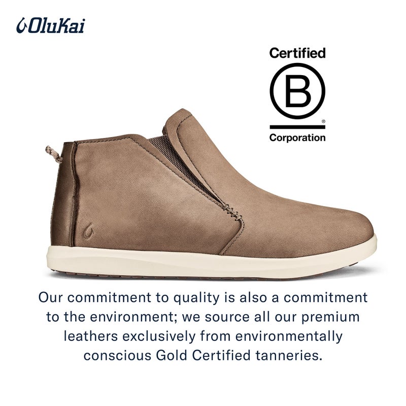 OLUKAI Hawai'iloa Manu Hope Women's Booties, Soft & Comfortable Waterproof Full-Grain Leather, Elastic Gore Panels for Customized Fit & Wet Grip Rubber Soles, Taupe Grey/Off White, 7 - Image 4